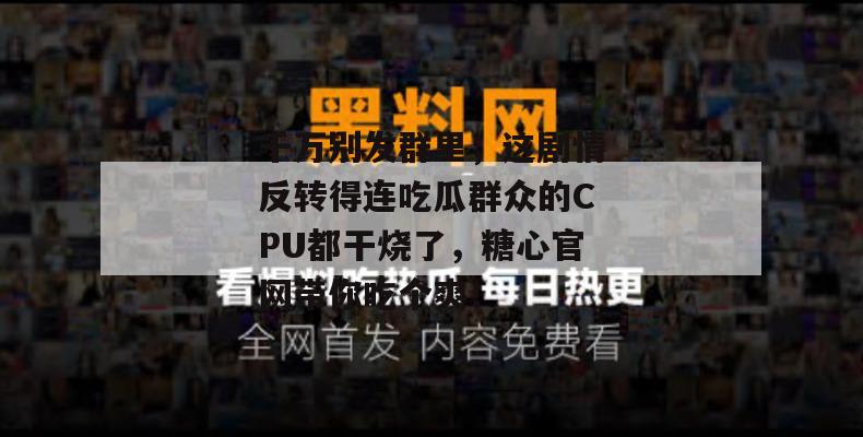 千万别发群里，这剧情反转得连吃瓜群众的CPU都干烧了，糖心官网带你吃个爽！